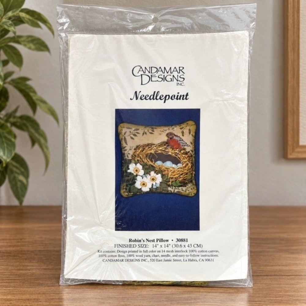 Vintage Candamar Designs Robin's Nest Pillow Needlepoint Kit 30881 Sealed 14x14